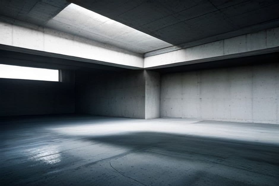 Raw concrete and blackened steel